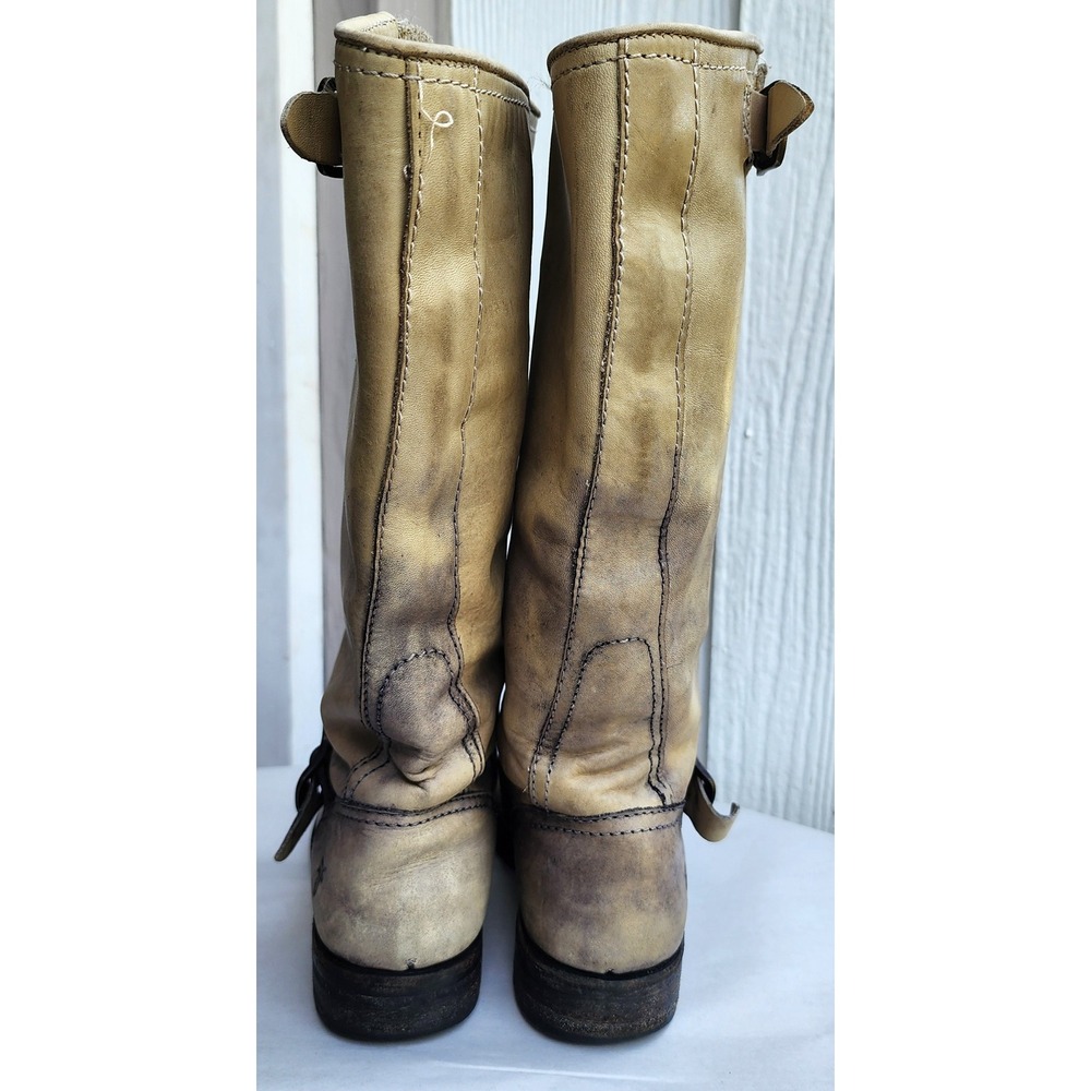 Frye Sz 7.5 Distressed Leather Veronica Slouch Biker Moto Boots Rare Gray Ombre - Picture 4 of 9